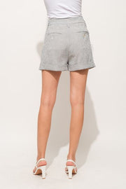 And The Why Pin Striped High Waist Rolled Shorts Trendsi