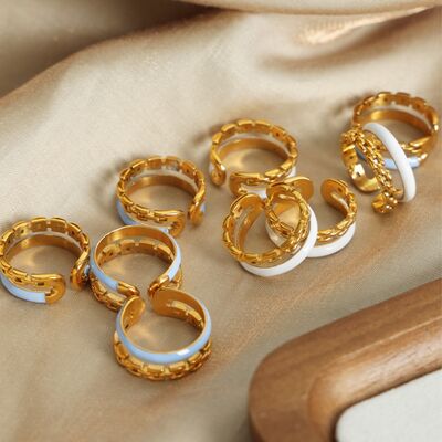 Enamel 18K Gold-Plated Open Ring Trendsi