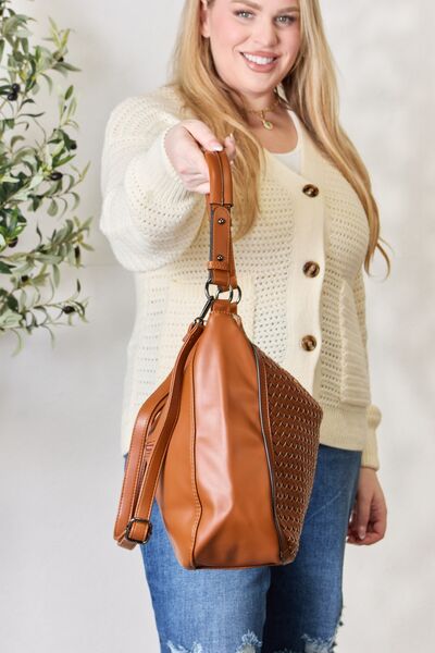 SHOMICO Weaved Vegan Leather Handbag Trendsi