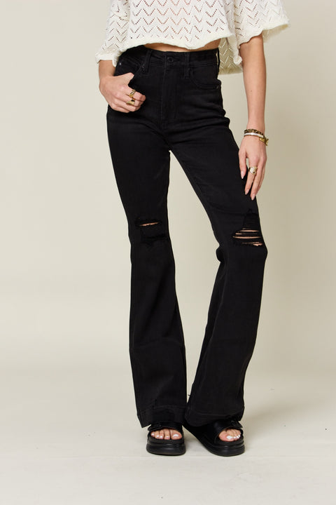 Judy Blue Full Size High Waist Distressed Flare Jeans Trendsi