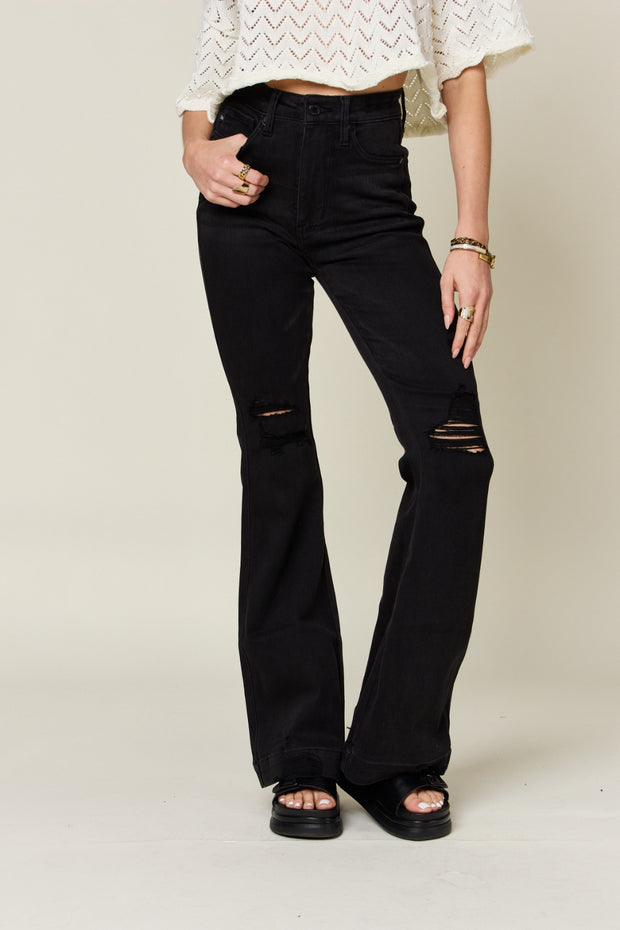 Judy Blue Full Size High Waist Distressed Flare Jeans Trendsi