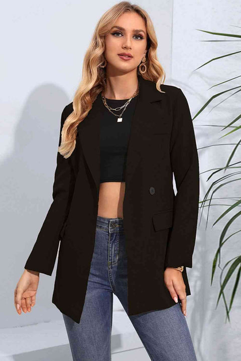 Lapel Neck Long Sleeve Blazer with Pockets Trendsi