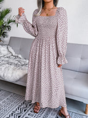 Smocked Square Neck Flounce Sleeve Dress Trendsi