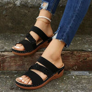 Flower PU Leather Wedge Sandals Trendsi