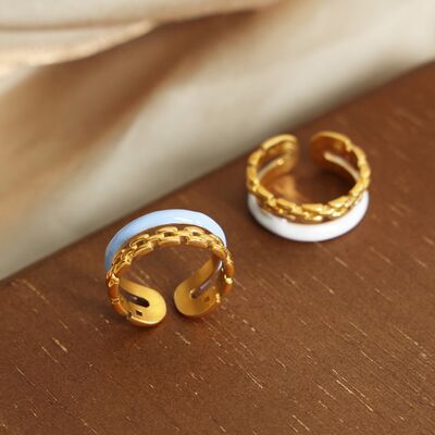 Enamel 18K Gold-Plated Open Ring Trendsi