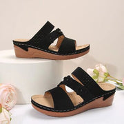 Flower PU Leather Wedge Sandals Trendsi