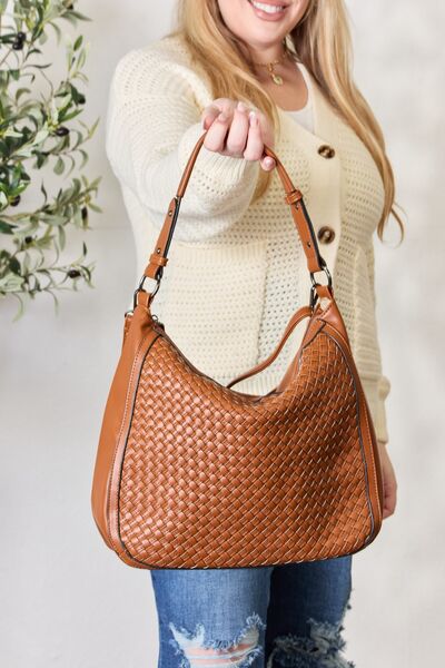 SHOMICO Weaved Vegan Leather Handbag Trendsi