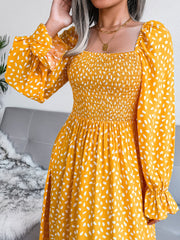 Smocked Square Neck Flounce Sleeve Dress Trendsi