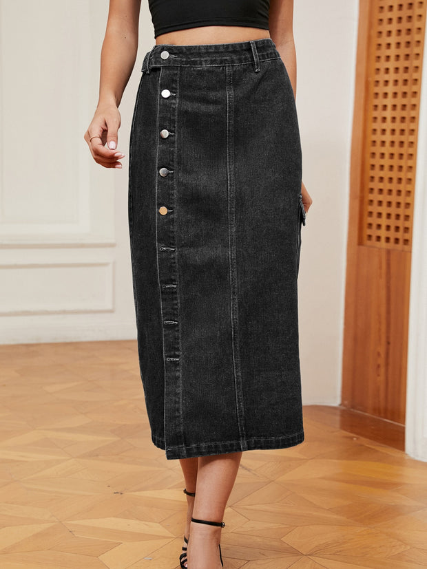 Button Down Denim Skirt Trendsi