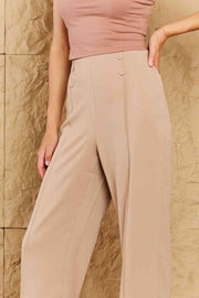 HYFVE Pretty Pleased High Waist Pintuck Straight Leg Pants in Camel