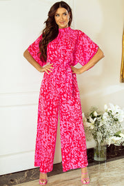 Printed Mock Neck Kimono Sleeve Jumpsuit Trendsi