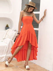 High-Low Ruched Tube Dress Trendsi