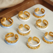 Enamel 18K Gold-Plated Open Ring Trendsi