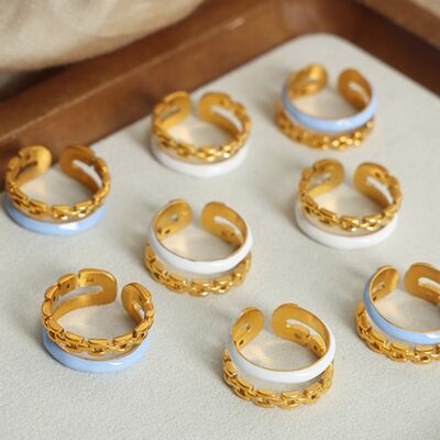 Enamel 18K Gold-Plated Open Ring Trendsi