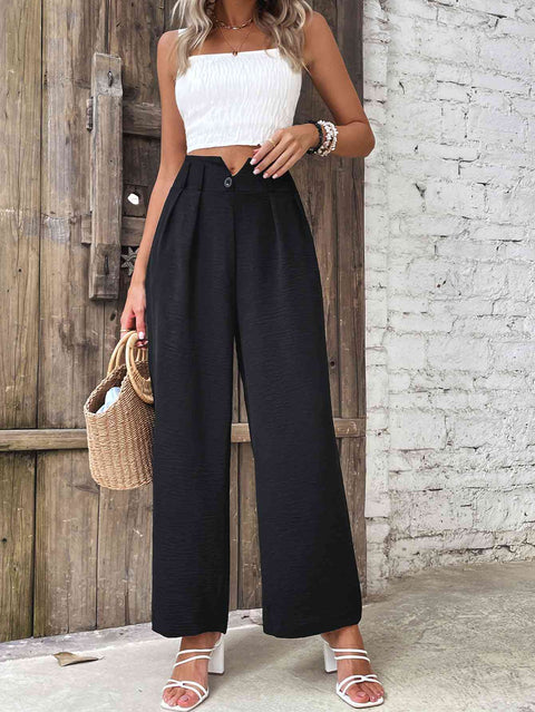 Ruched High Waist Straight Leg Pants Trendsi