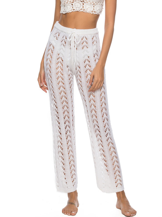 Cutout Drawstring High Waist Cover Up Swim Pants