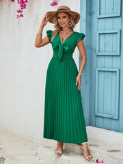 Tied Ruffled V-Neck Pleated Dress Trendsi