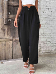 Ruched High Waist Straight Leg Pants Trendsi