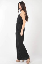 VERY J Pintuck Detail Woven Sleeveless Jumpsuit Trendsi