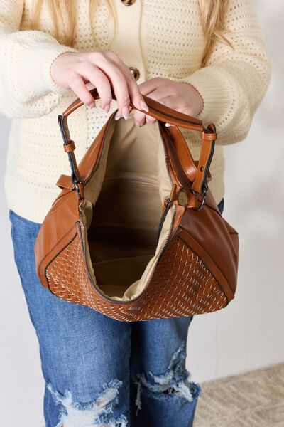 SHOMICO Weaved Vegan Leather Handbag Trendsi