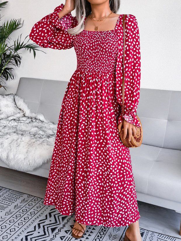 Smocked Square Neck Flounce Sleeve Dress Trendsi