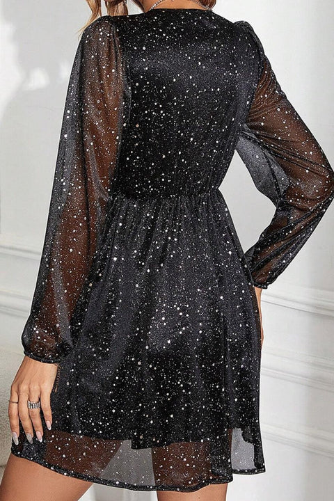 Glitter Surplice Long Sleeve Mini Dress Trendsi