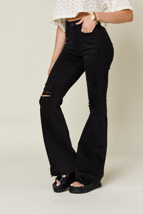 Judy Blue Full Size High Waist Distressed Flare Jeans Trendsi