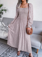 Smocked Square Neck Flounce Sleeve Dress Trendsi