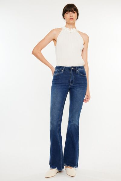 Kancan Cat's Whiskers Raw Hem Flare Jeans Trendsi