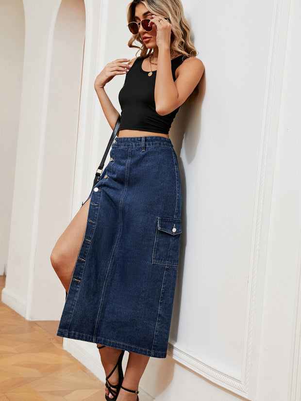 Button Down Denim Skirt