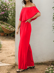 Off-Shoulder Wide Leg Jumpsuit Trendsi