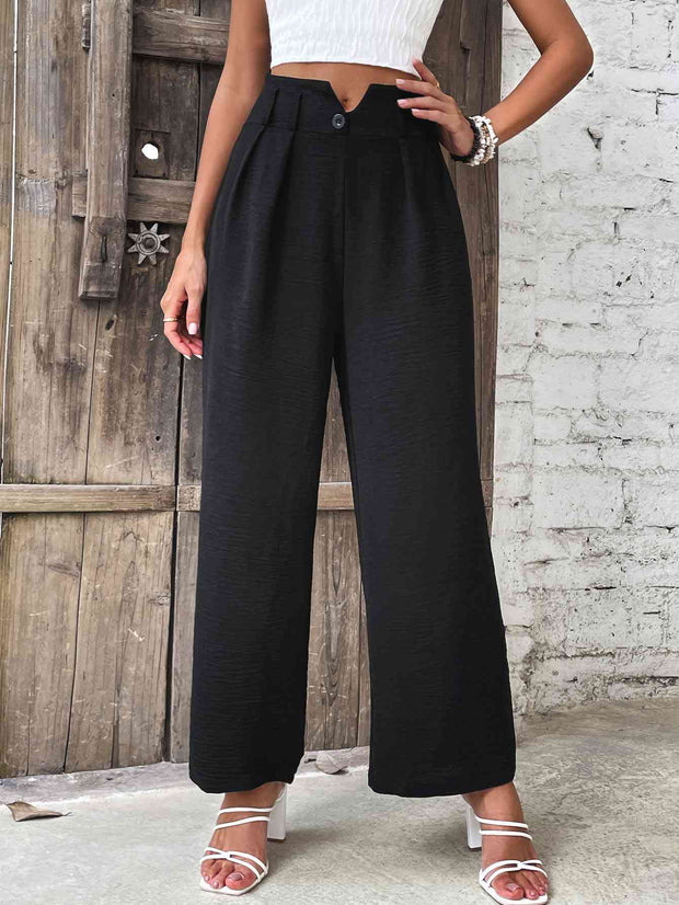 Ruched High Waist Straight Leg Pants Trendsi