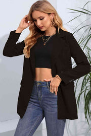 Lapel Neck Long Sleeve Blazer with Pockets Trendsi