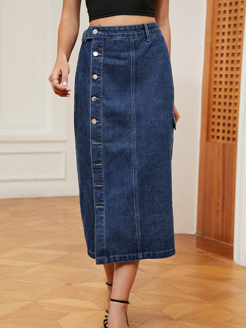 Button Down Denim Skirt Trendsi