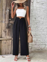 Ruched High Waist Straight Leg Pants Trendsi