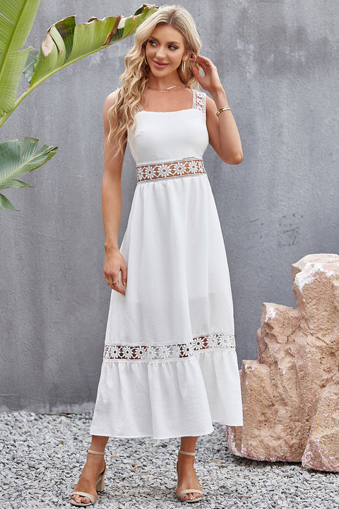 Flower Crochet Wide Strap Midi Dress Trendsi