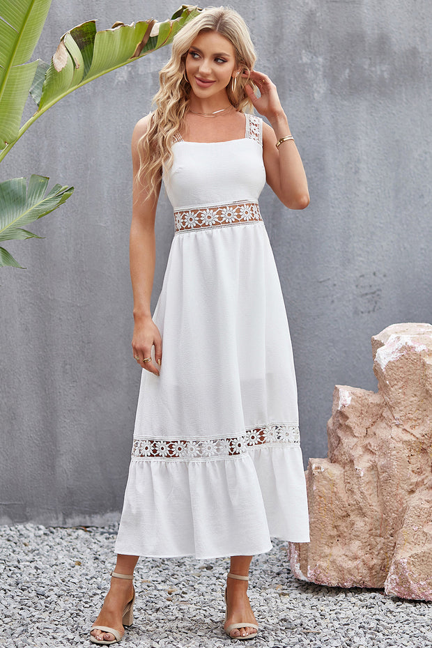 Flower Crochet Wide Strap Midi Dress Trendsi